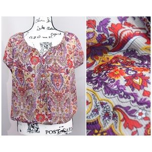 APT 9 Coral & Multi Color Floral Print SS Blouse